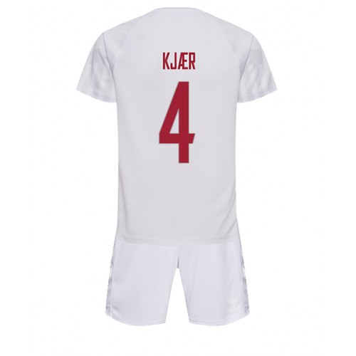 Maillot de foot Danemark Simon Kjaer #4 Extérieur enfant Monde 2022 Manches Courte (+ pantalon court)